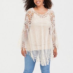 Ivory cream crochet fringe poncho